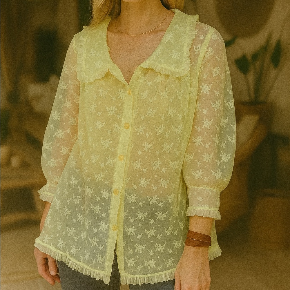 Vintage 1960’s Lace Lingerie Whimsy Blouse Button Down